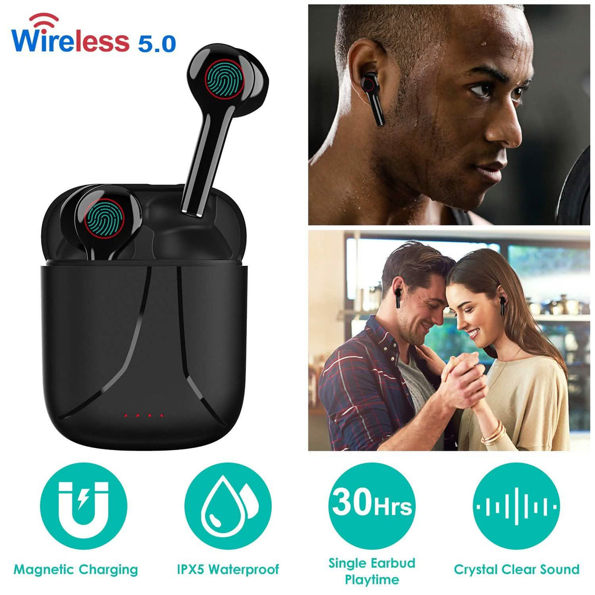 IPX5 Waterproof Wireless 5.0 TWS Earbuds Wireless Headset with Mic