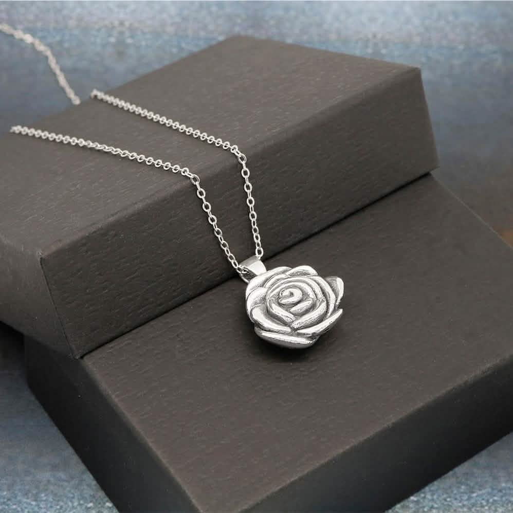 Italian Sterling Silver Artisan Rose Flower Necklace by Verona