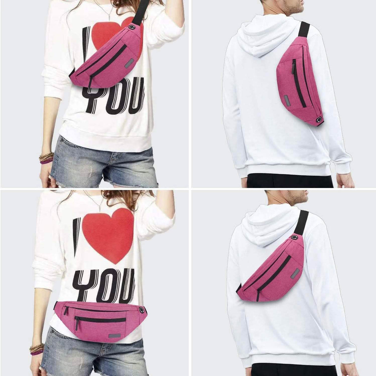 Large Crossbody Fanny Pack with 4-Zipper Pockets