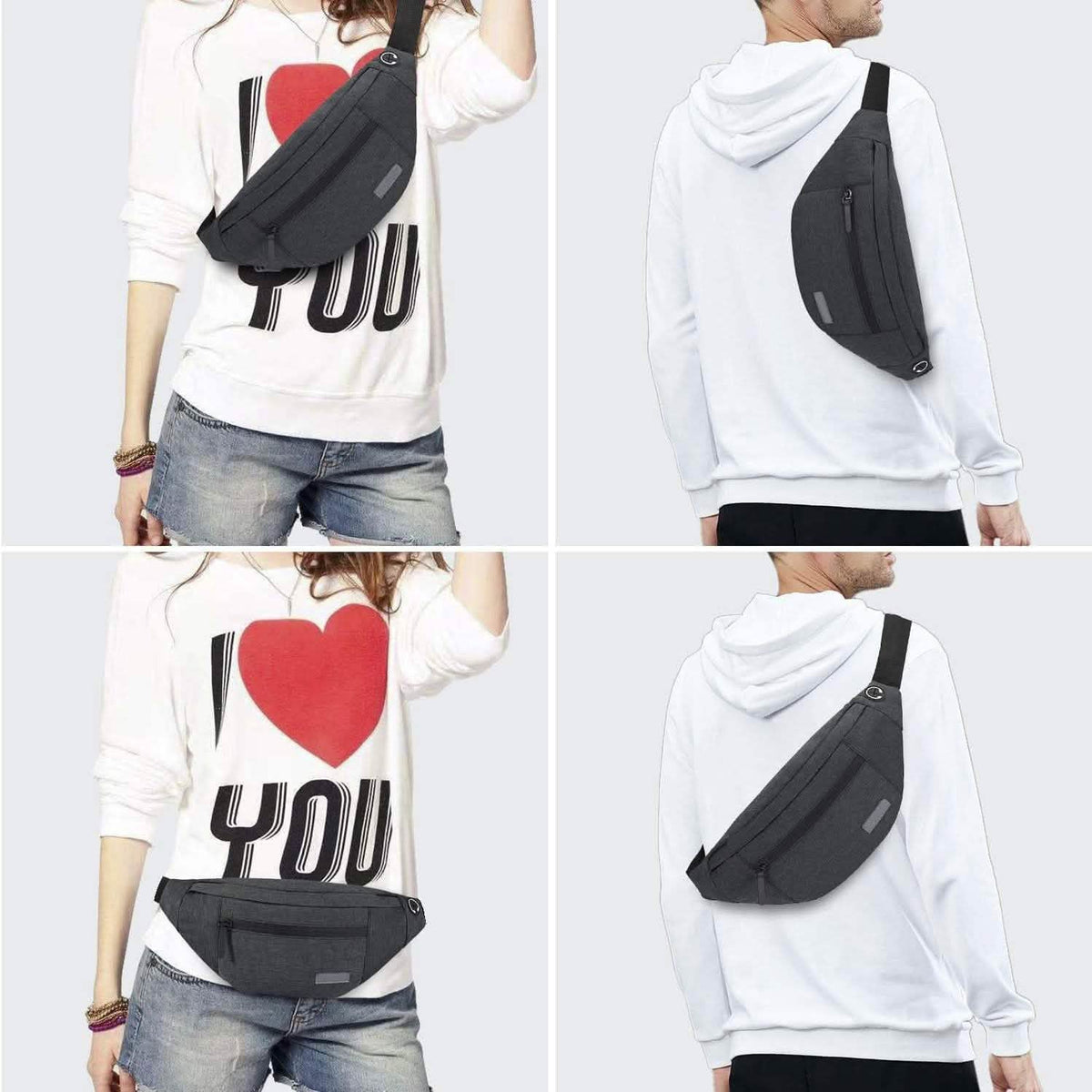 Large Crossbody Fanny Pack with 4-Zipper Pockets