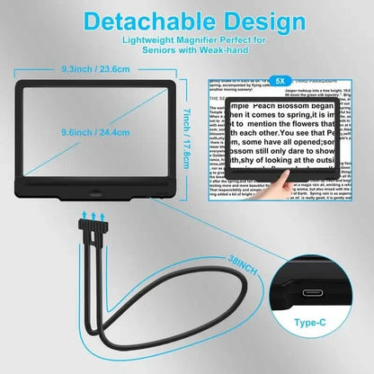 LED Magnifying Glass with Stand - 5x Zoom, USB Rechargeable Reading Aid