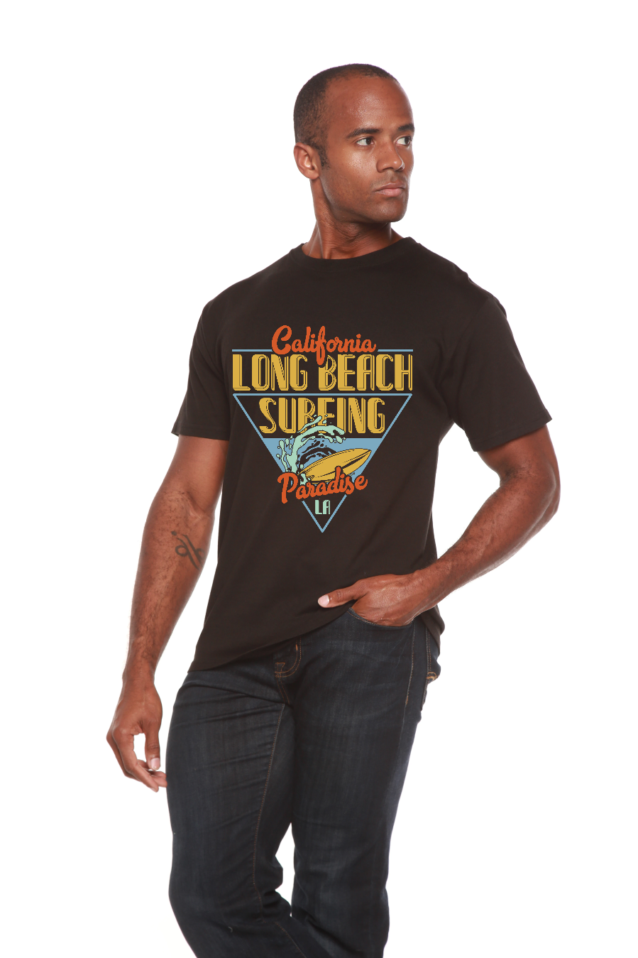 Long Beach Surfing Printed Men's Bamboo Viscose/Organic Cotton Short Sleeve Graphic T-Shirt