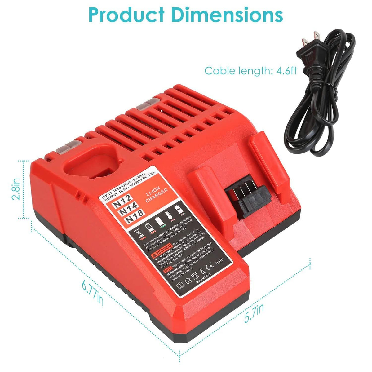 M12 M18 Rapid Fast Charger Fit for Milwaukee Battery