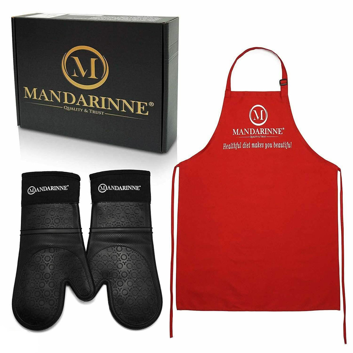Mandarinne Silicone Oven Mitts and Apron Set