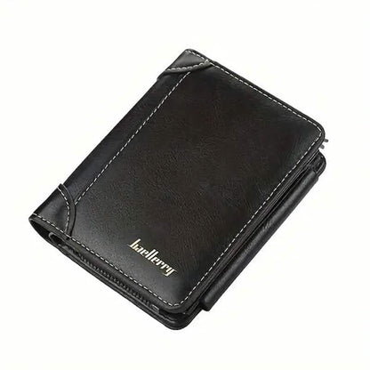 Men's Short Multi-Card Slots Tri-Fold Zipper Coin Pocket Wallet