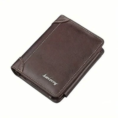 Men's Short Multi-Card Slots Tri-Fold Zipper Coin Pocket Wallet