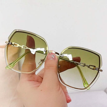 Metal Trimming Oversized Rhinestones Gradient Sun Glasses