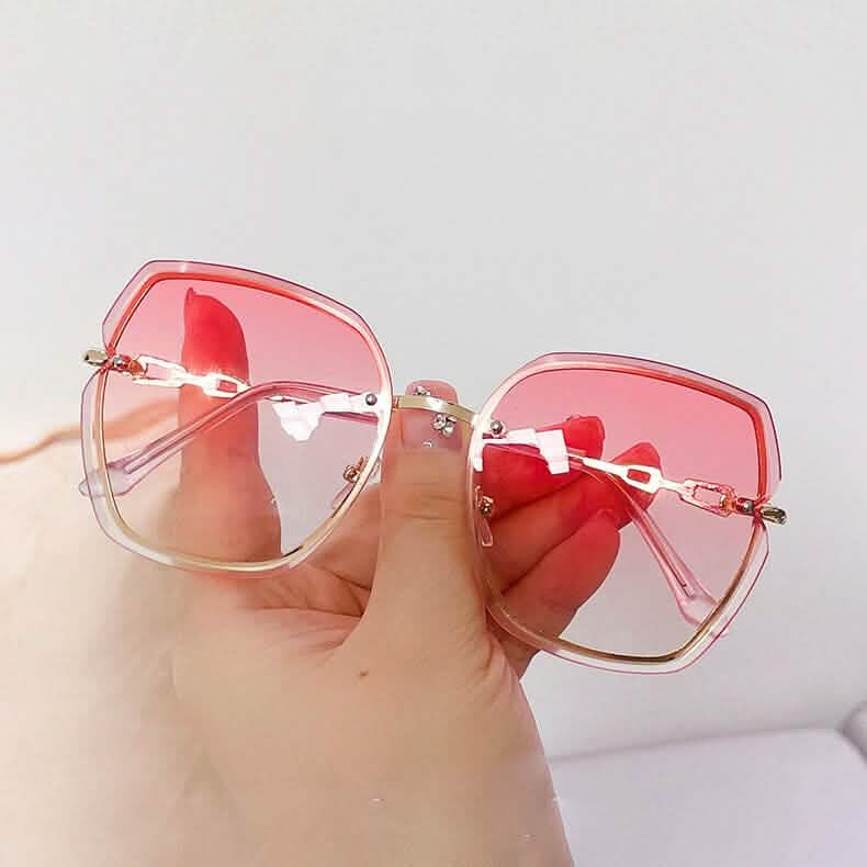 Metal Trimming Oversized Rhinestones Gradient Sun Glasses