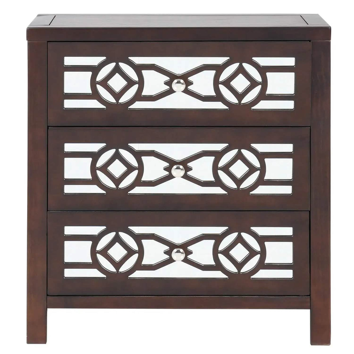 Mirrored Carved Pattern Modern Gold Finish Bedroom Nightstand