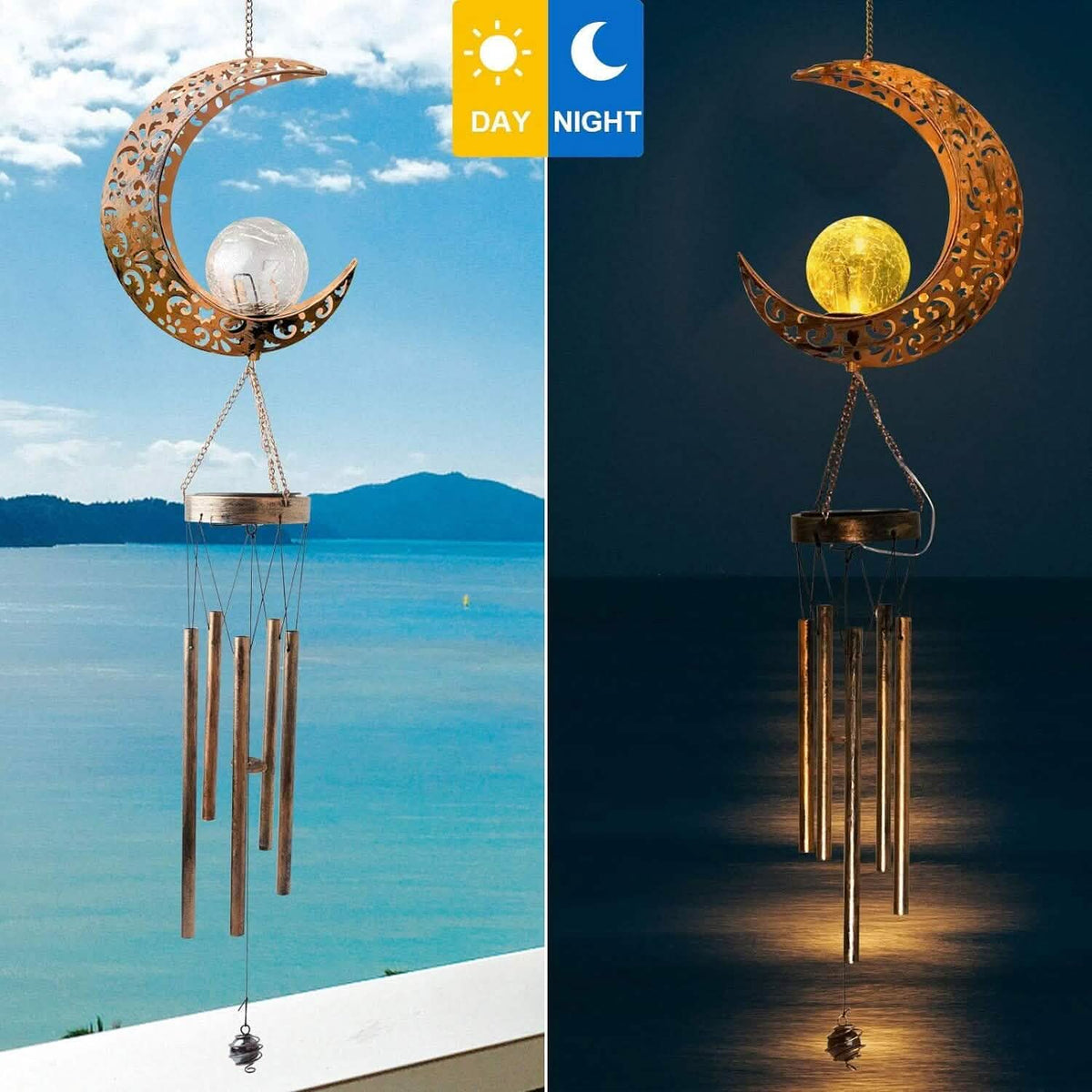 Moon Crackle Glass Ball Wind Chimes Solar Wind Chimes