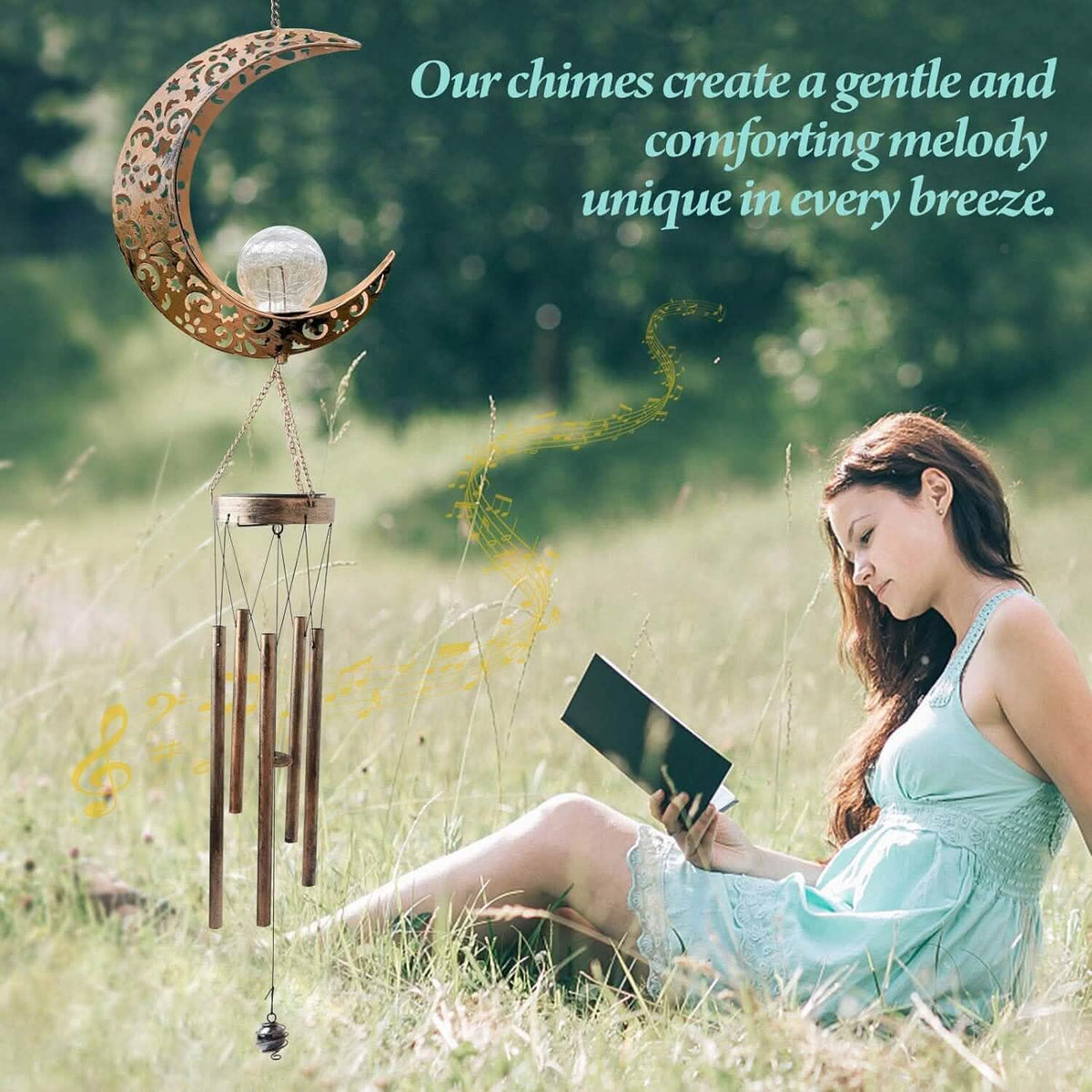 Moon Crackle Glass Ball Wind Chimes Solar Wind Chimes