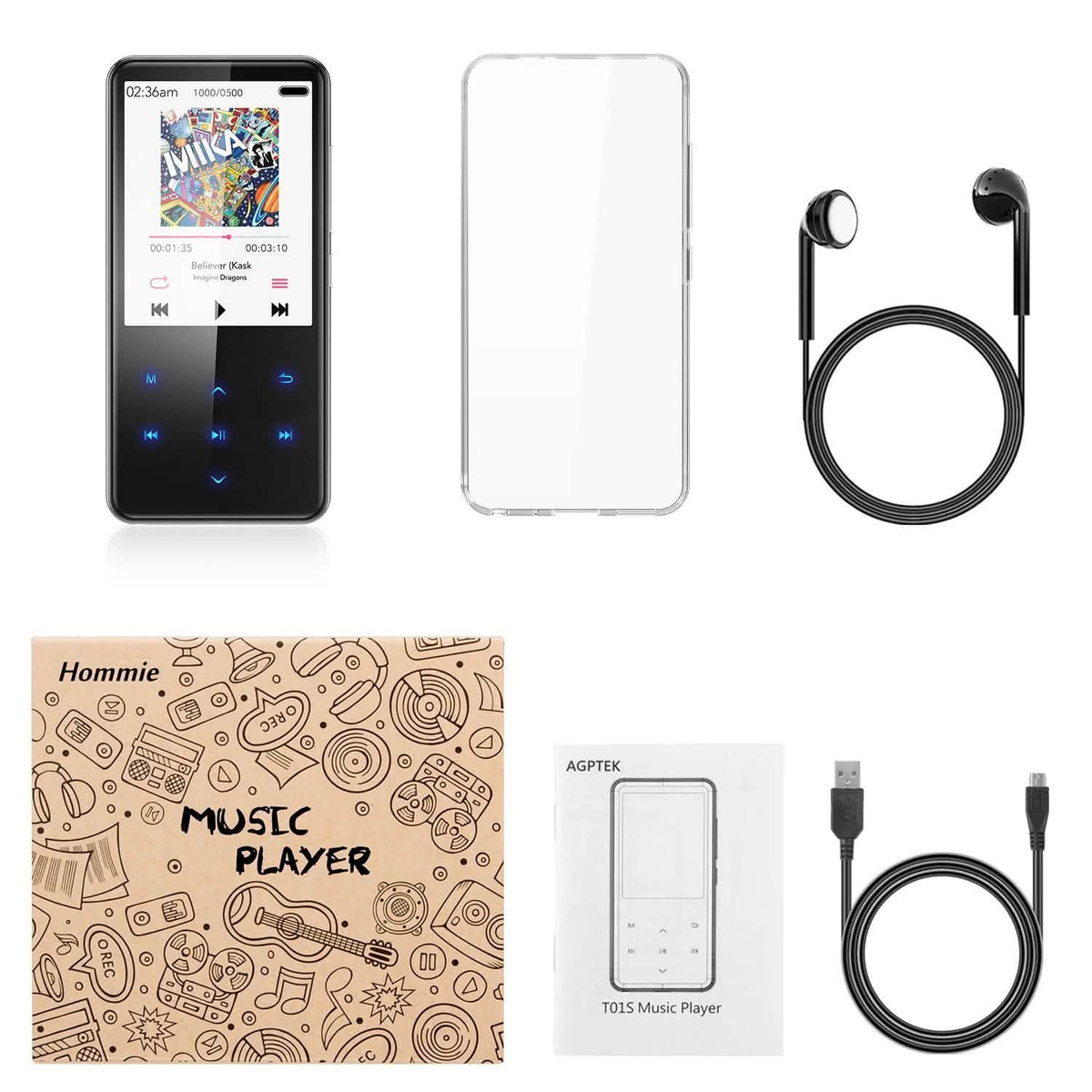 MP3 Player with 2.4in Screen Bluetooth 4.1/16GB/T01 Black