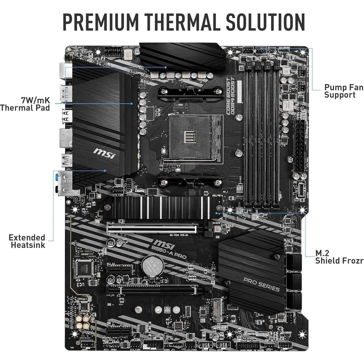 MSI B550-A PRO ProSeries Motherboard (AMD AM4, DDR4, PCIe 4.0, SATA 6Gb/s, M.2, USB 3.2 Gen 2, HDMI/DP, ATX) (Refurbished)