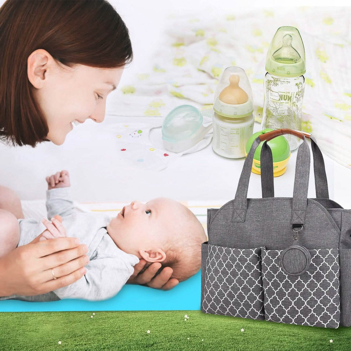 Multifunctional Diaper Changing Tote Bag with Adjustable Messenger Strap