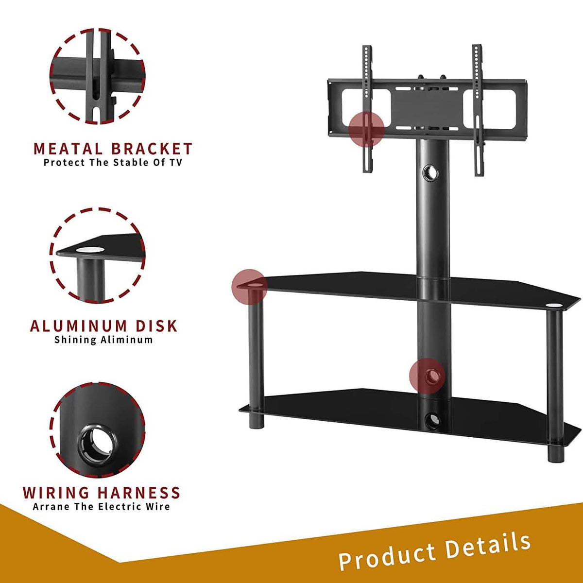 Multifunctional Tempered Glass Metal Frame Floor TV Stand