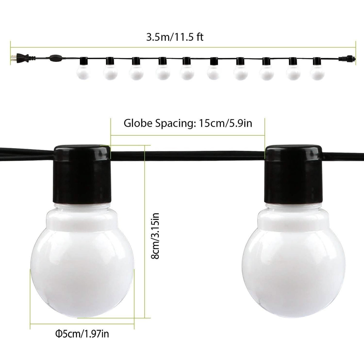 Plug-in Globe String Light Warm White Fairy Light Bulbs