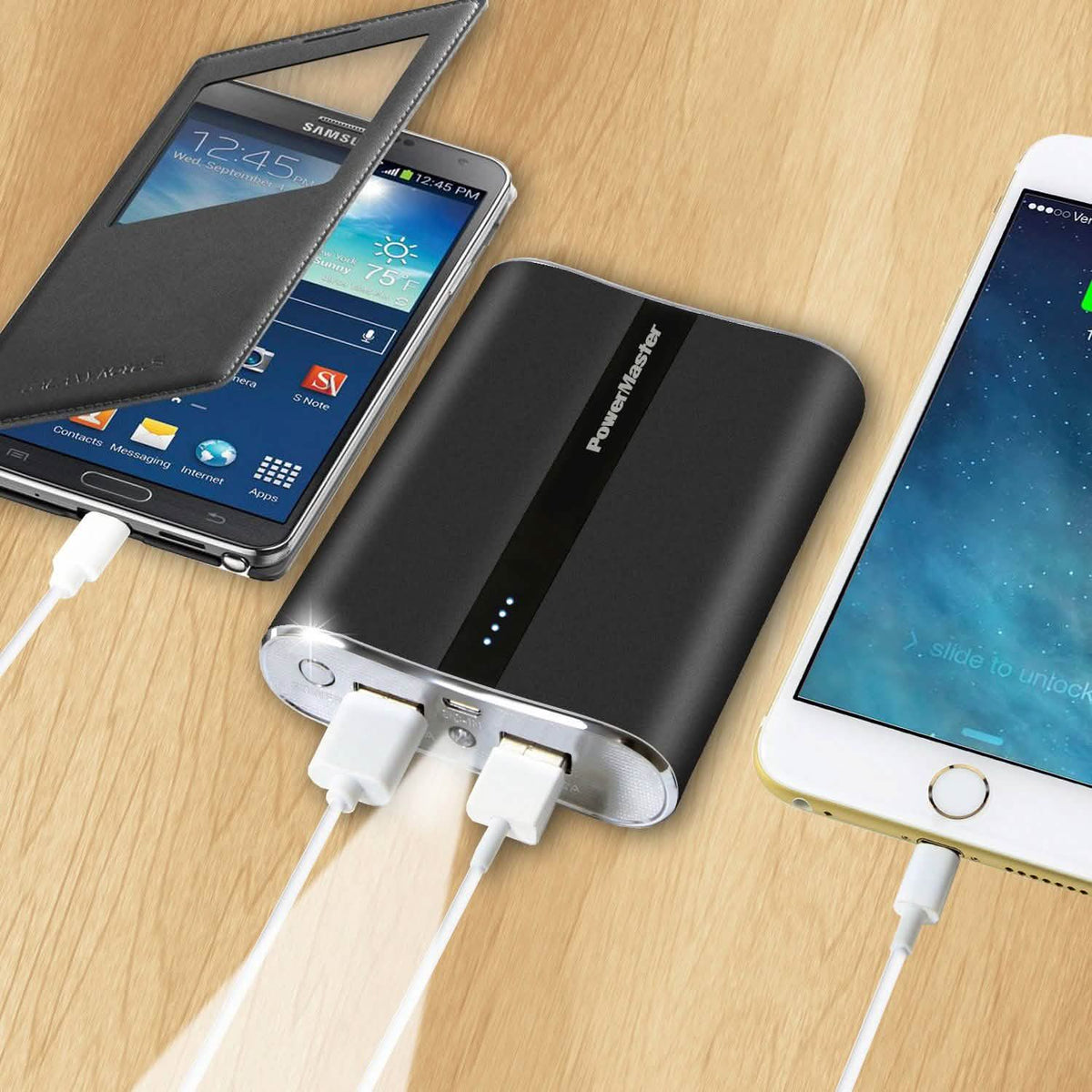 Powermaster 12000mAh Portable Charger with Dual USB Ports 3.1A Output