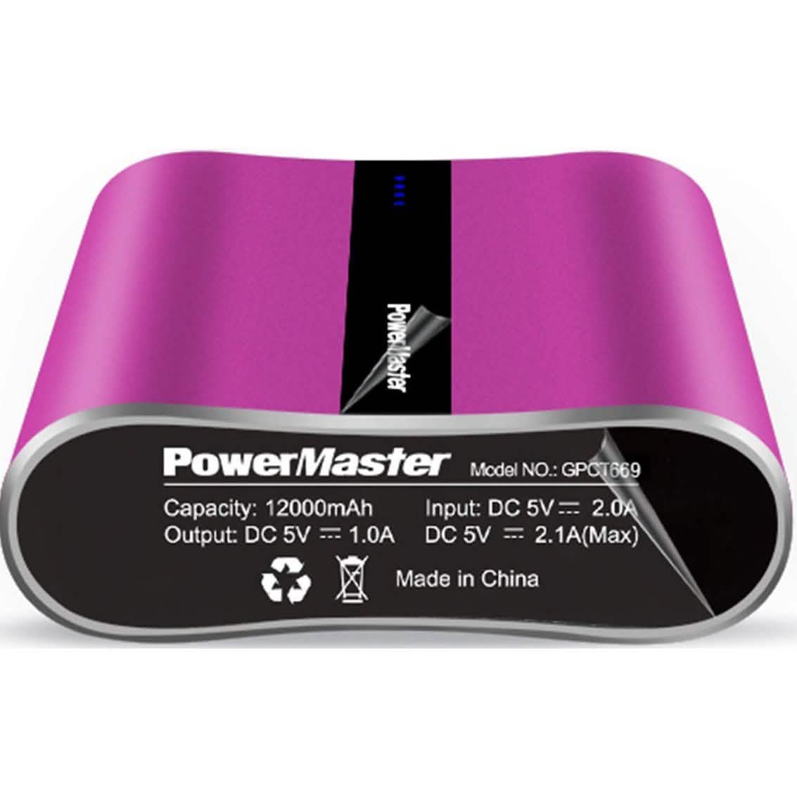 Powermaster 12000mAh Portable Charger with Dual USB Ports 3.1A Output