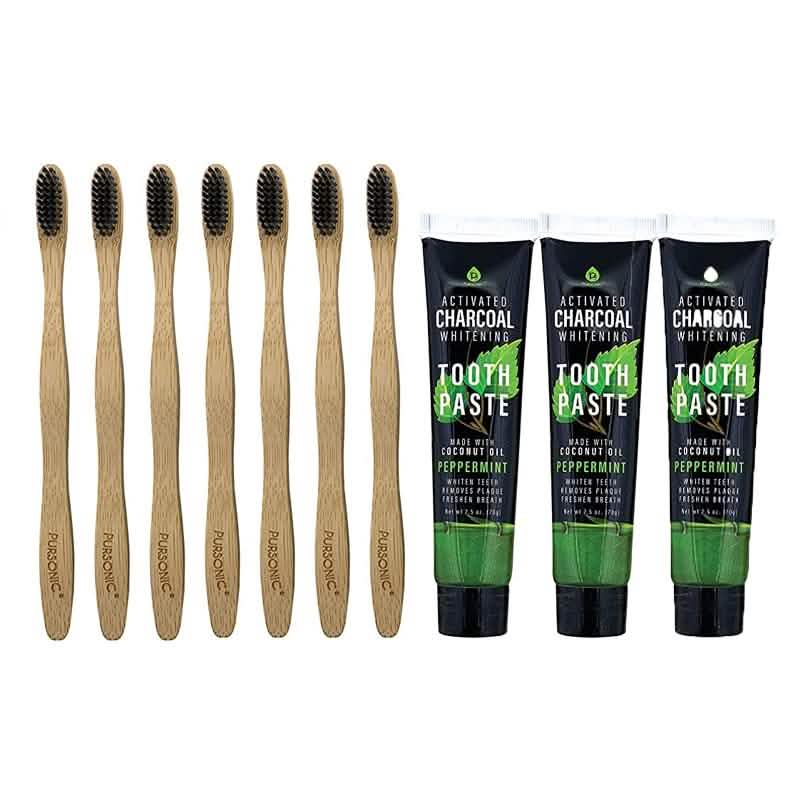 Pursonic Bamboo Toothbrush Charcoal Whitening Set