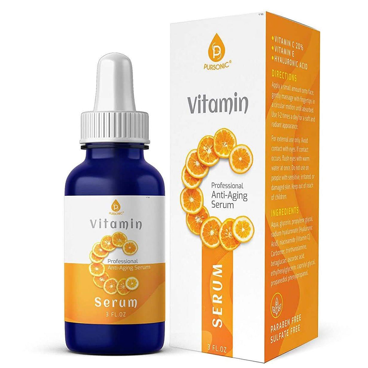 Pursonic Vitamin C Best Organic Anti-Aging Moisturizer Serum