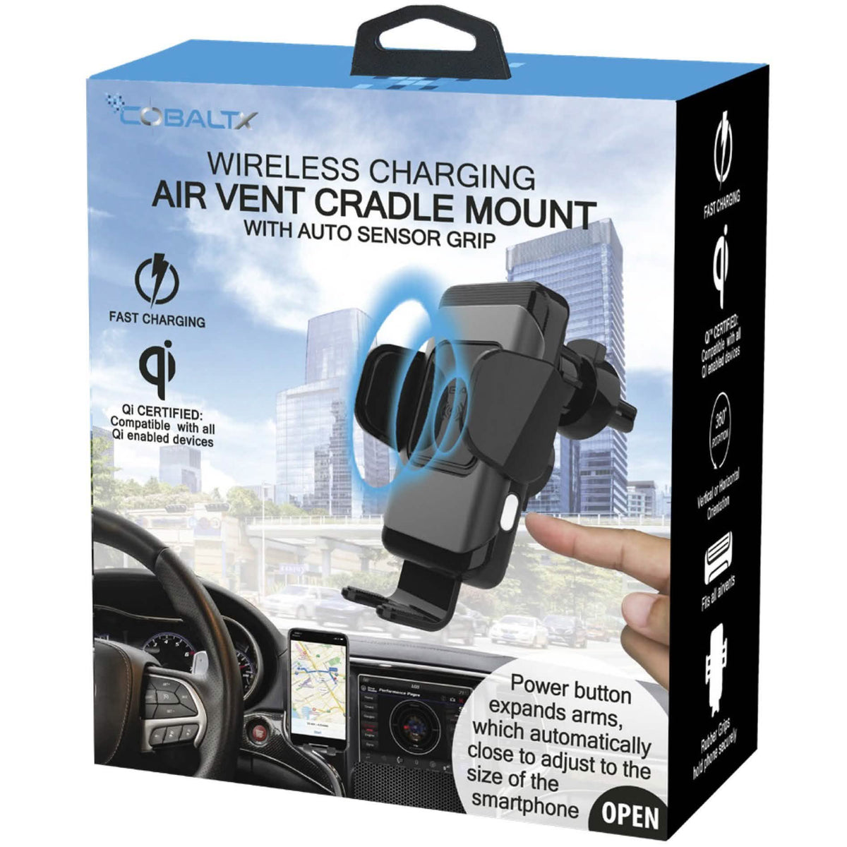 QI Certified Wireless Charging Air Vent Cradle Mount 10W with Auto Sensor Grips