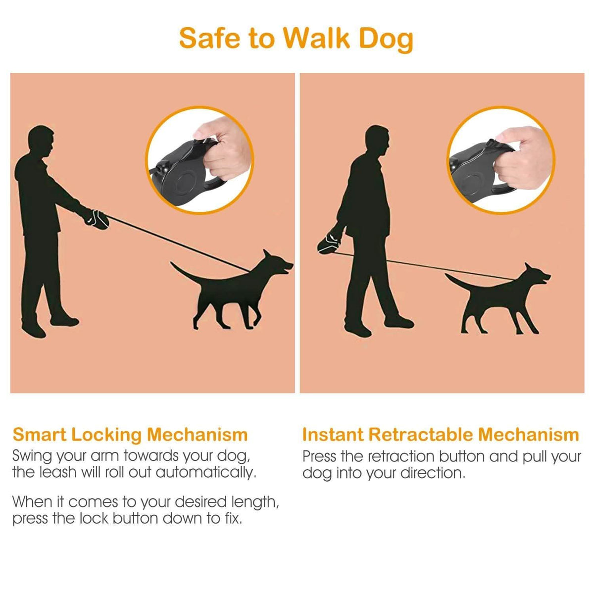 Retractable Dog Leash 16ft Extendable Range Heavy Duty Dog Walking Leash
