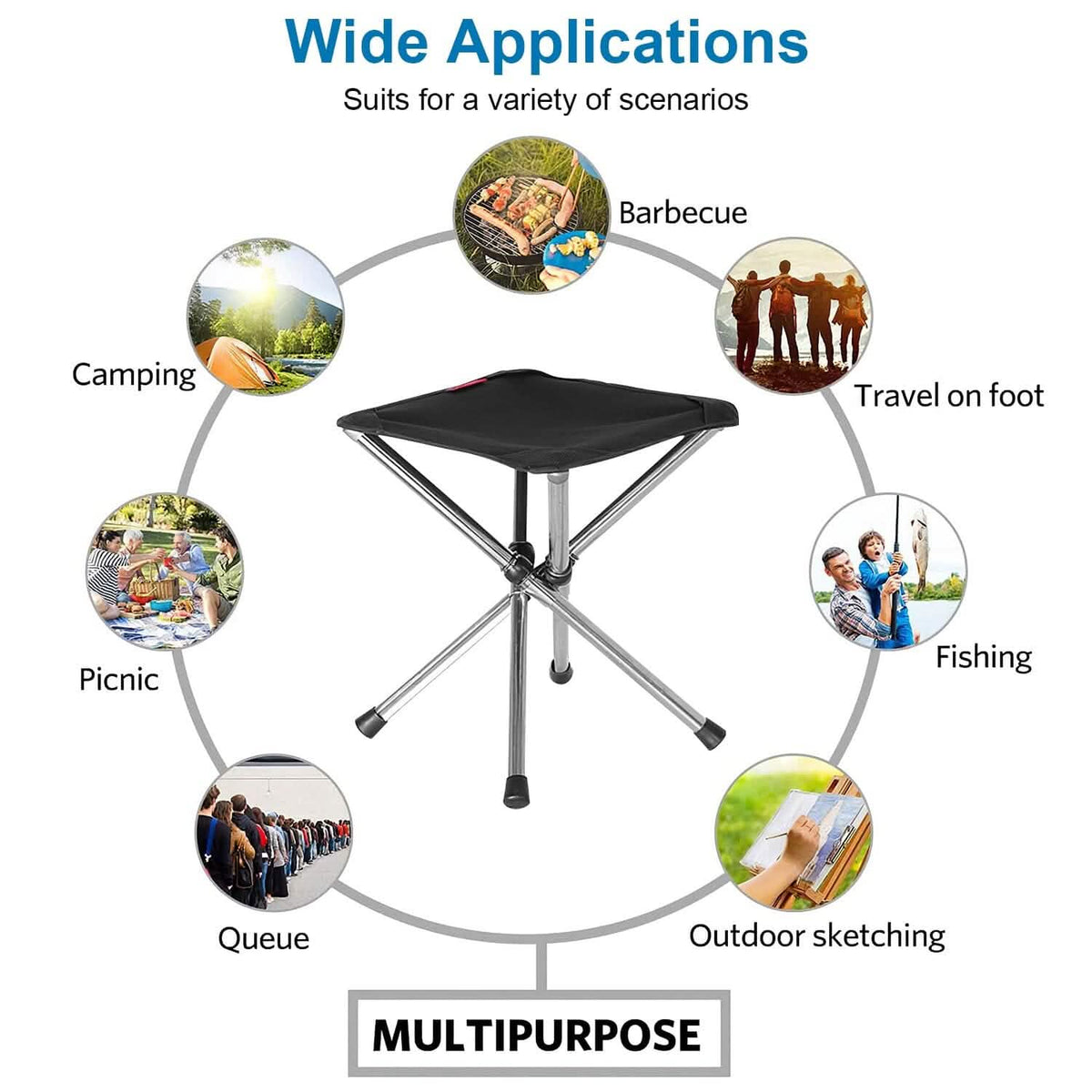 Retractable Portable Folding Chair Easy Set Up Backpacking Stool