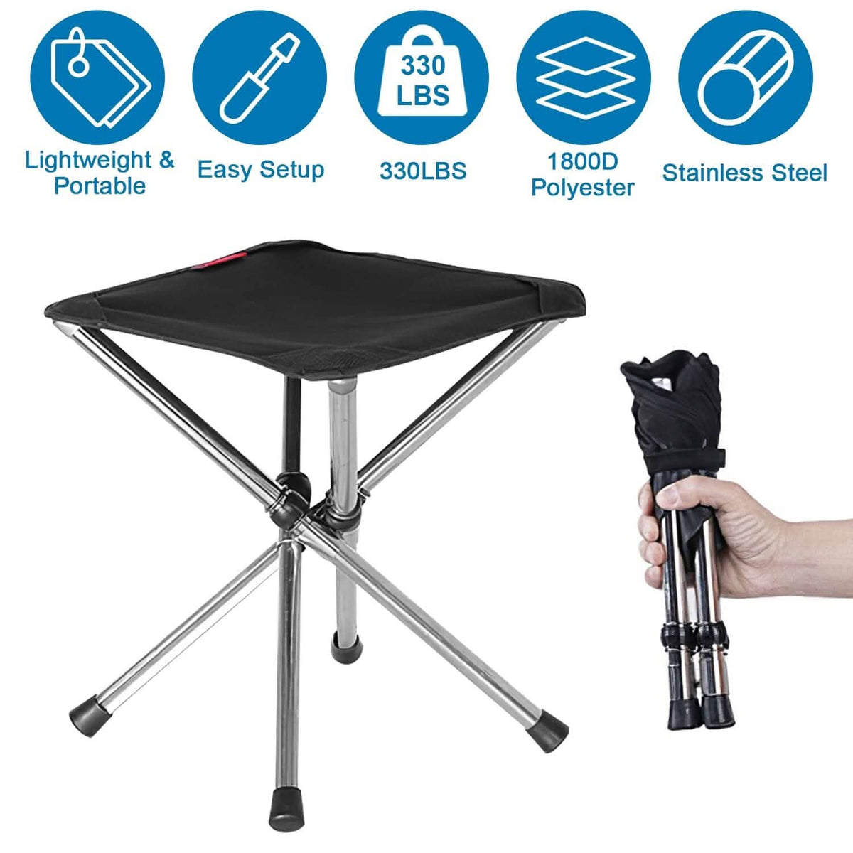Retractable Portable Folding Chair Easy Set Up Backpacking Stool