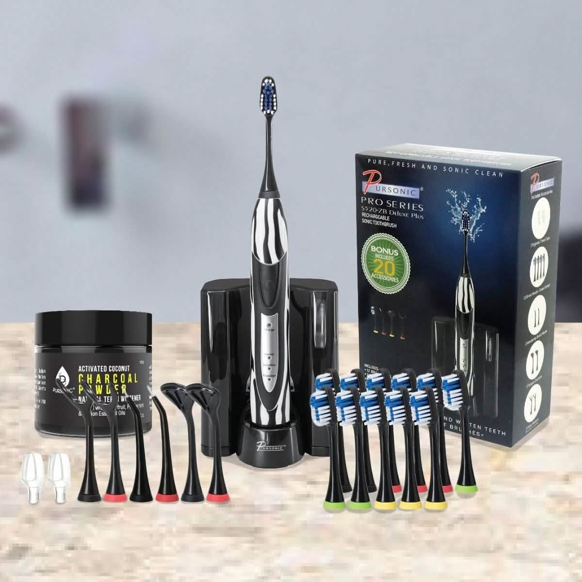 S520 Sonic Toothbrush - Accessories and Activated Coconut Charcoal Powder
