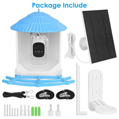 Solar Powered Smart Bird Feeder with PIR Motion AI Two-Way Audio