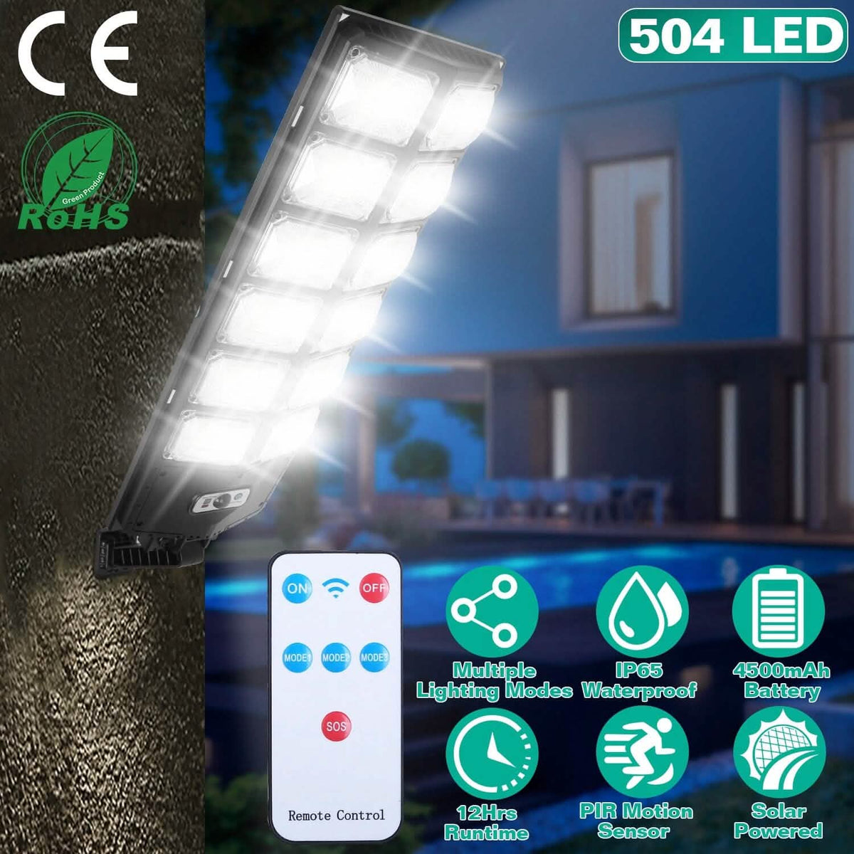Solar Powered Wall Light Beads PIR Motion Sensor