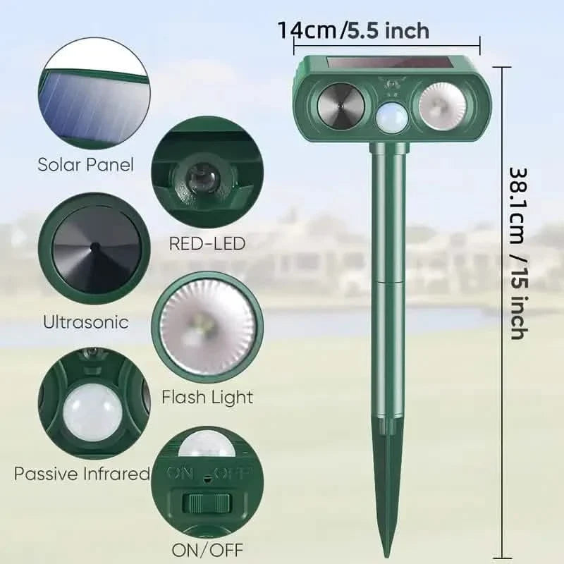 Solar Ultrasonic Animal Repeller with Motion Detector