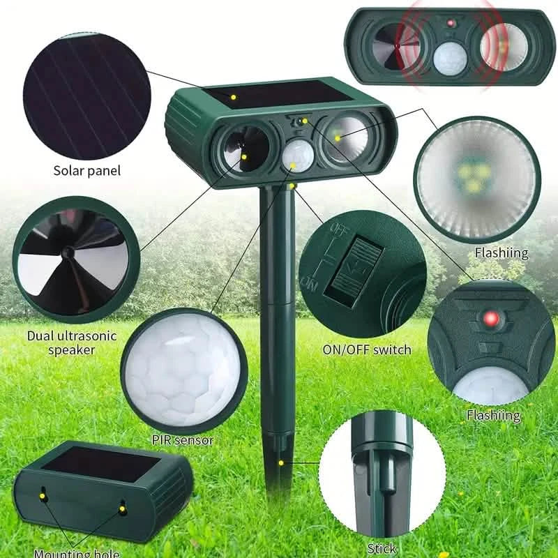 Solar Ultrasonic Animal Repeller with Motion Detector
