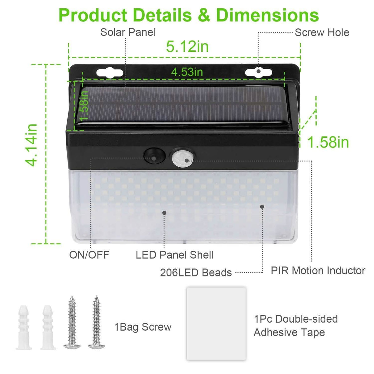 Solar Wall Light Outdoor 206 LEDs PIR Motion Sensor Lamp