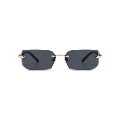 Square Rimless Vintage Sunglasses Stylish Design Golden Frame Black Hip Hop Sunglasses