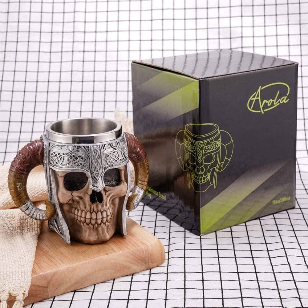 Stainless Steel Double Handle Horn Skull Beer Cup