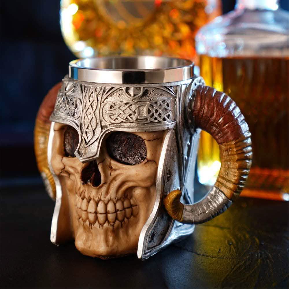 Stainless Steel Double Handle Horn Skull Beer Cup