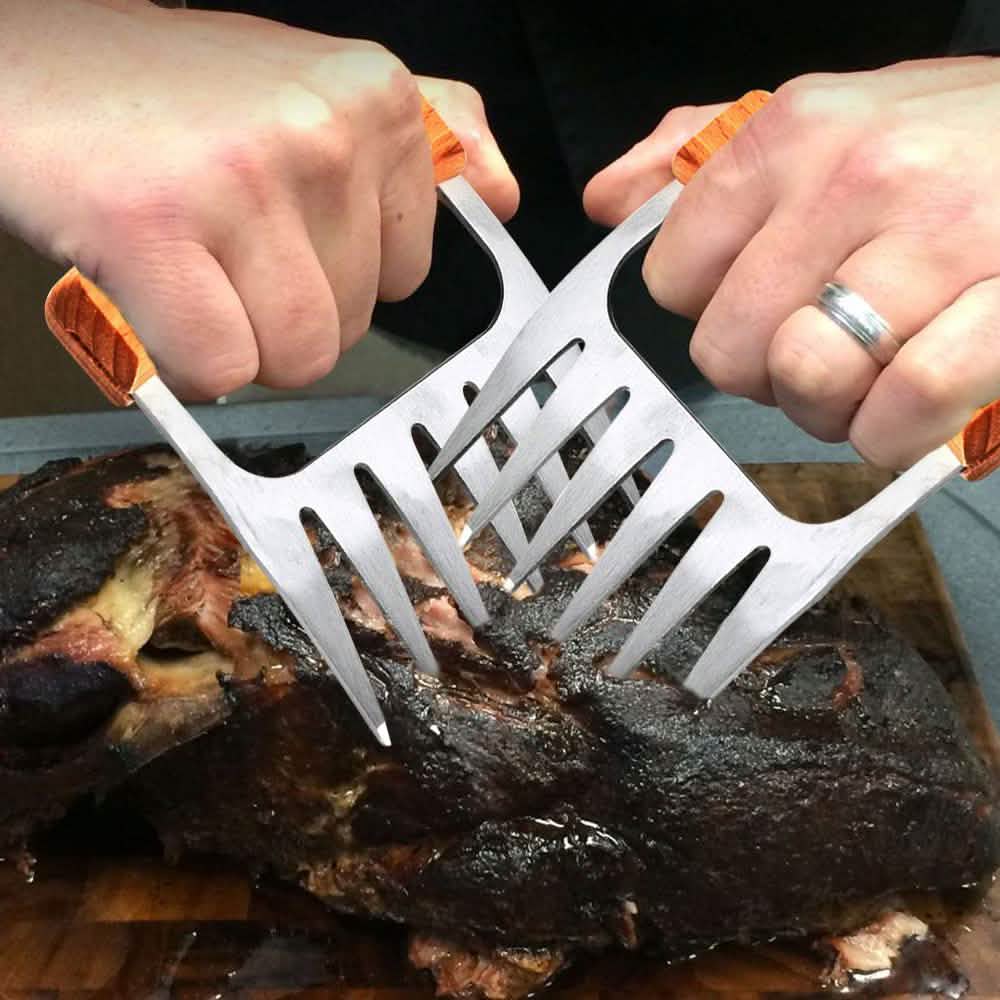 Stainless Steel Meat-Shredding Claws with Wooden Handle