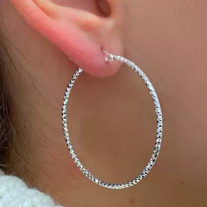 Sterling Silver Diamond Cut Hoop Earrings by Sevil 925