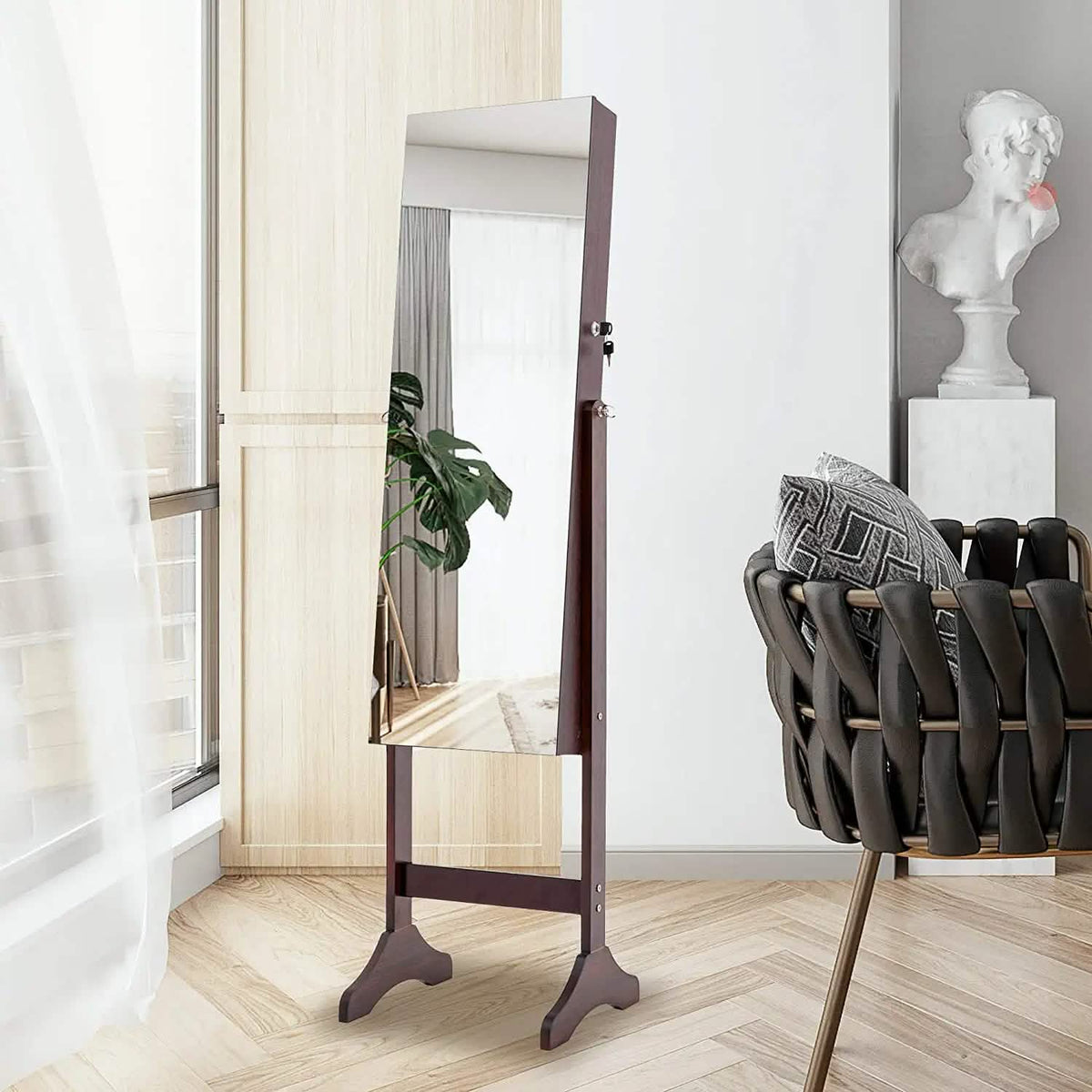 Tesmula Fashion Simple Jewelry Storage Mirror Cabinet With LED Lights