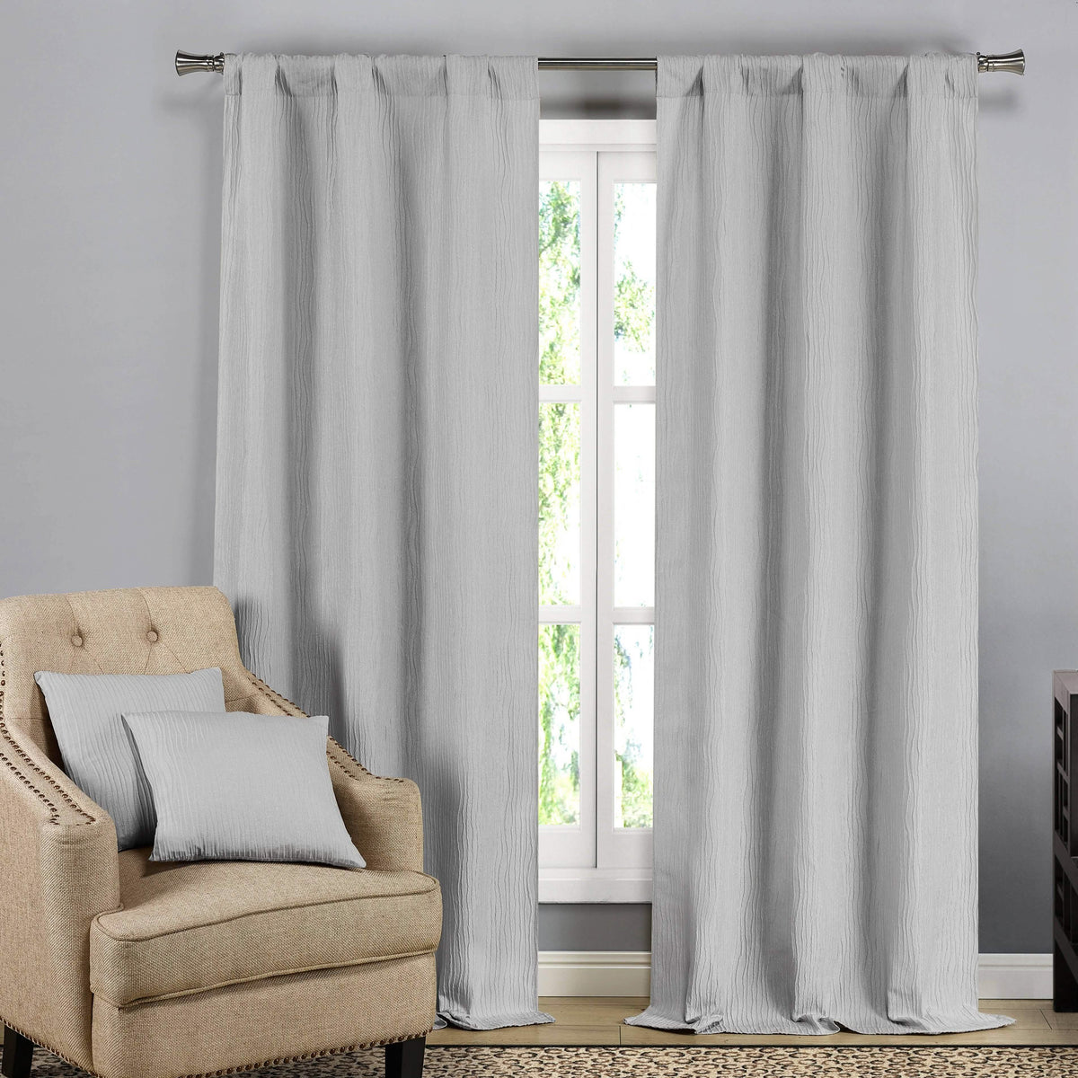 Textured Window Curtain Pair Panel with Matching Dec Pillows Set