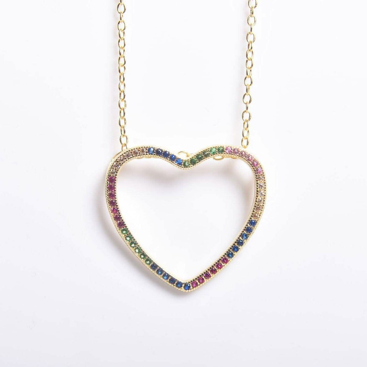 Thin Open Heart Rainbow Necklace