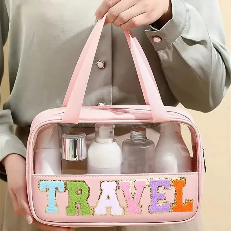 Transparent Letter Pattern Makeup Bag with Handle