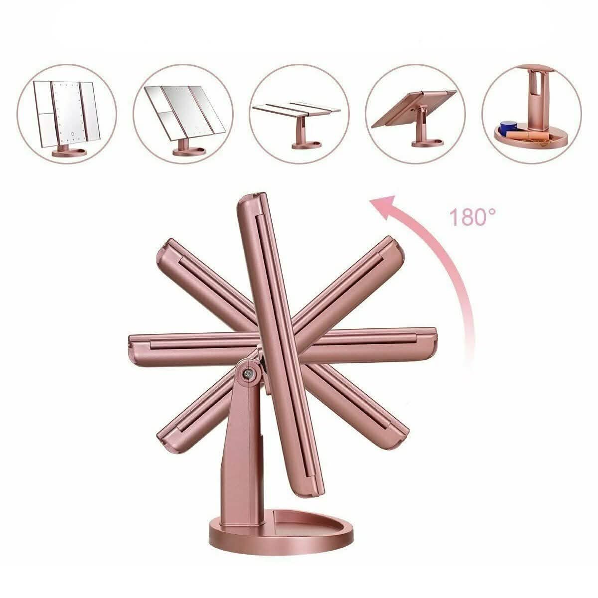 Tri-fold Vanity Makeup LED USB Touch Screen 10X Magnifing Mirror