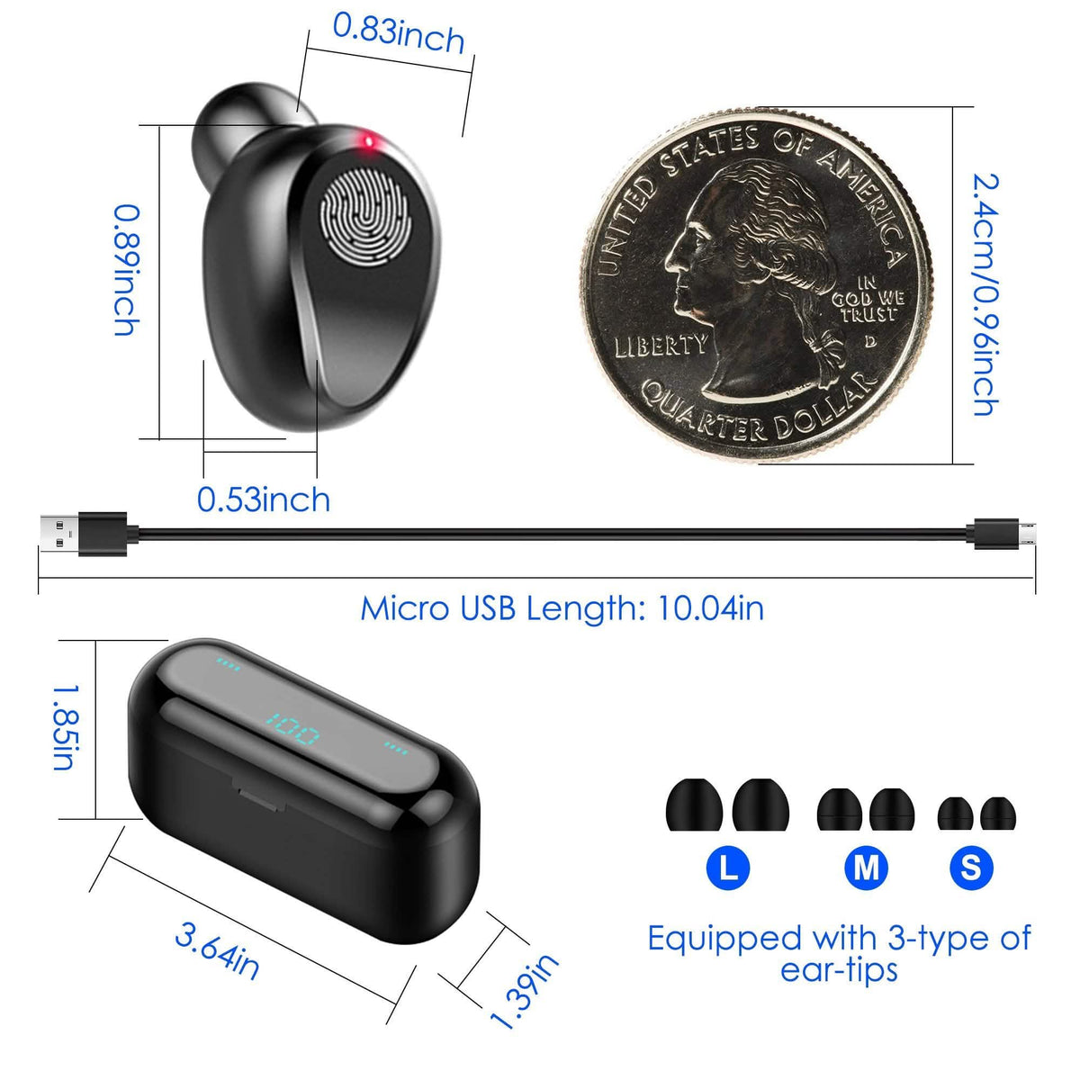 True Wireless V5.0 Earbuds with LED Display Magnetic Charging Dock