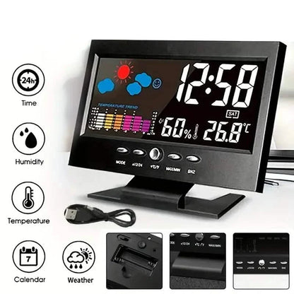 Vibrant Digital Weather Alarm Clock with Voice Control