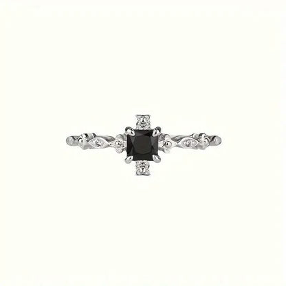 Vintage-Inspired Black Square Cubic Zirconia Ring