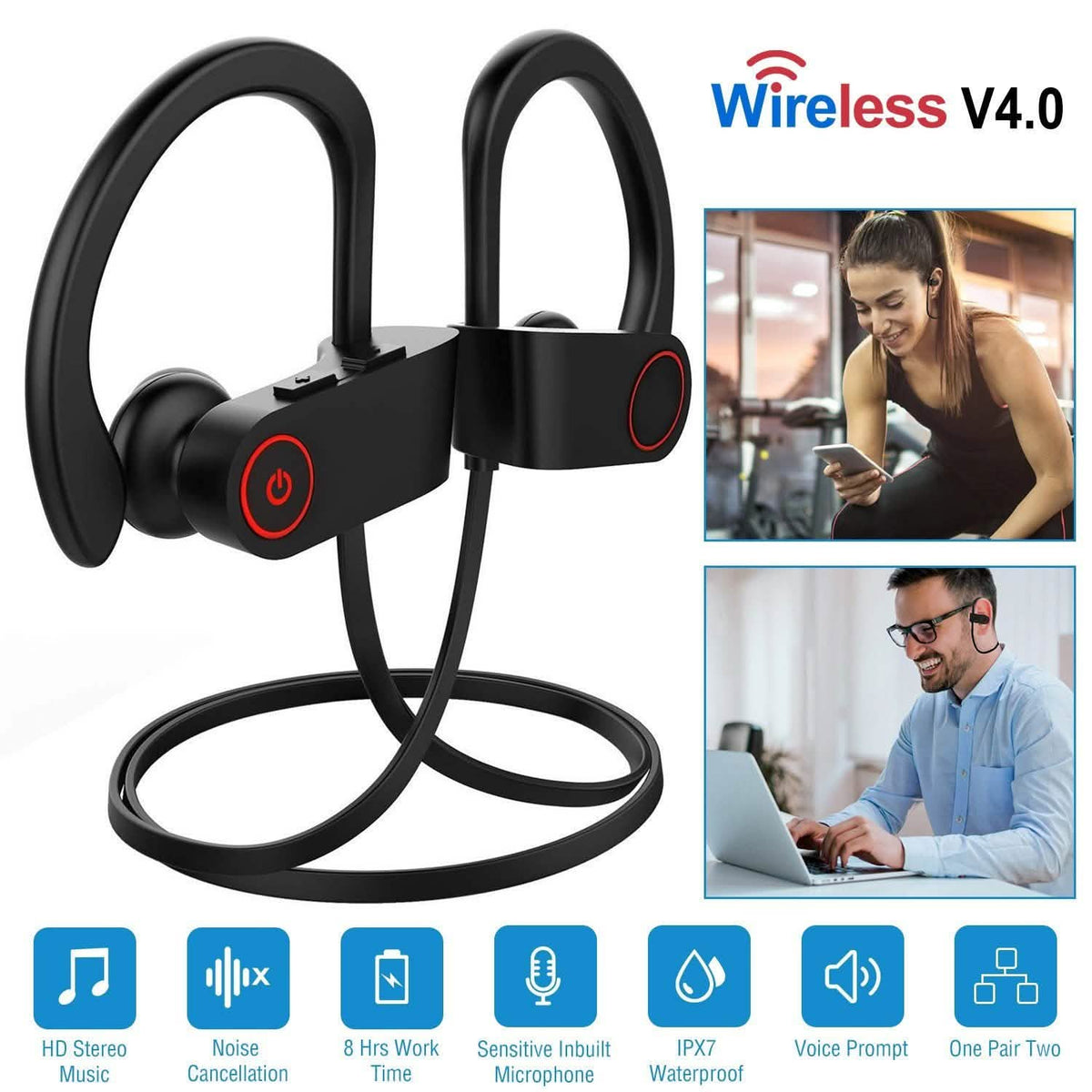 Wireless Headset IPX7 Waterproof