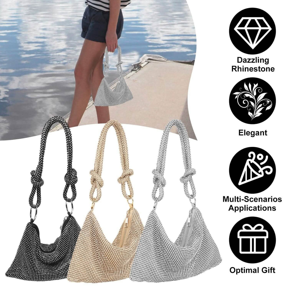 Women Glitter Evening Bags Shiny Rhinestone Handbag Purses