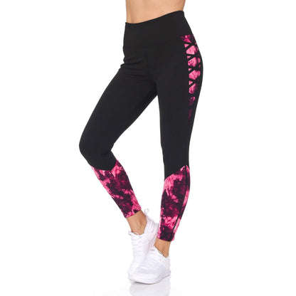 Women's 7/8 Highwaist Marble Leggings with Lattice Detail